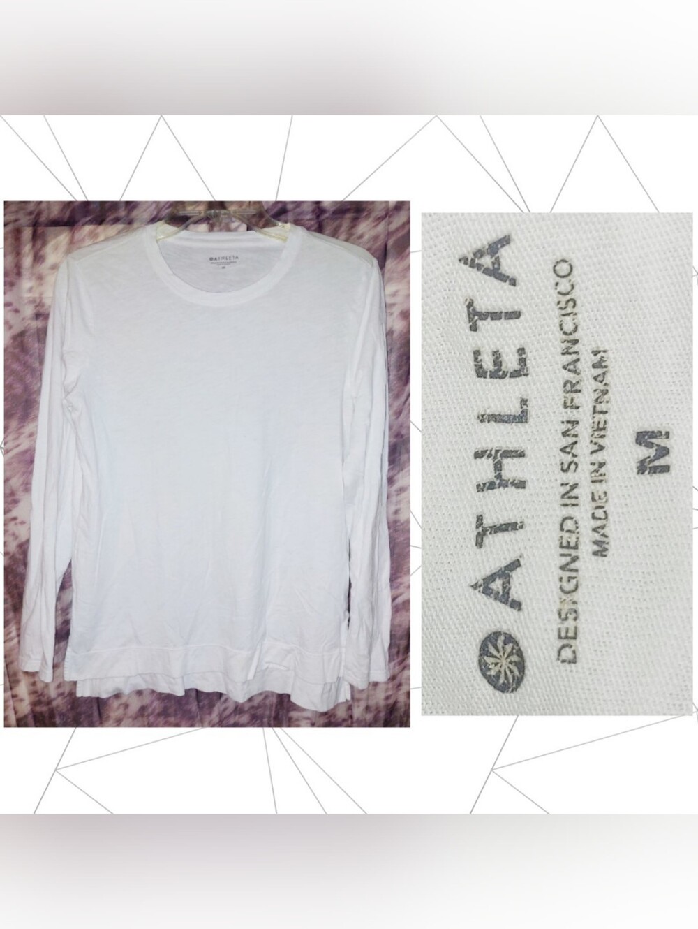 Athleta brand White Crew Neck L/S Hi-Lo Soft Knit Top Sz Medium